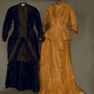 TWO SILK BUSTLE DAY DRESSES, 1870s &amp; 1880s