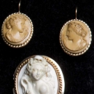 TWO PIECES LAVA CAMEO JEWELRY, 19TH C