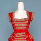 TWO TONE BUSTLE DRESS, 1870-1880