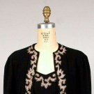 PINK BEADED BLACK EVENING GOWN &amp; JACKET, 1940s