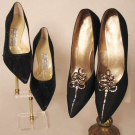 TWO PAIR BLACK EVENING PUMPS, c. 1960
