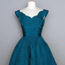 CEIL CHAPMAN TEAL PARTY DRESS, MID 1950s