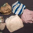 6 LADIES' DRAW STRING BAGS, 1800-1840