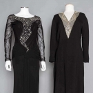 TWO DESIGNERS' JEWELED BLACK GOWNS, 1970-1980s