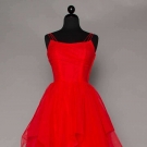 CEIL CHAPMAN RED BALL GOWN, 1950s