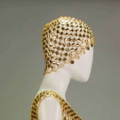 GOLD METALLIC MAILLE DRESS &amp; CAP, 1970s