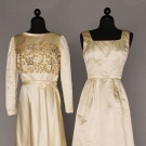 2 CREAM SATIN EVENING GOWNS, 1960s