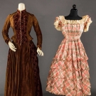 2 SILK DRESSES: 1 BUSTLE, 1880 &amp; 1 PARTY, 1850