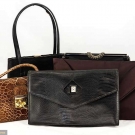 LIZARD CLUTCH W/ WATCH &amp; 4 HAND BAGS, 1930s