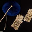 EMBROIDERED GLOVES &amp; COCKADE FAN, 18TH C