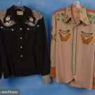 2 COWGIRL 2-TONE WESTERN BLOUSES, 1940-1950s