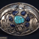 LARGE WESTERN SILVER COWBOY BELT BUCKLE 1960s