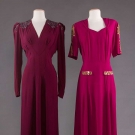 TWO PLUM CREPE EVENING GOWNS, 1940s