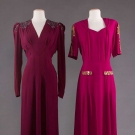 TWO PLUM CREPE EVENING GOWNS, 1940s