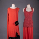TWO LADIES RED EVENING GOWNS, c. 1928 &amp; 1945
