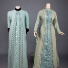 TWO WOOL MORNING BUSTLE ROBES, 1870-1880s