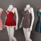 FOUR COTTON PLAID BATHING SUITS, 1950-1960s