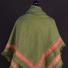 GREEN WOOL &amp; PAISLEY TURN-OVER SHAWL, 19TH C.