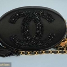 CHANEL BLACK SILK &amp; LEATHER PURSE, 1980s