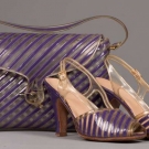 JOAN CRAWFORD PURPLE PLASTIC HANDBAG &amp; SANDAL SET, 1940s