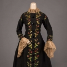 ROSEBUD EMBROIDERED AT HOME BUSTLE GOWN, LATE 1870s