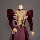 BURGUNDY SILK, VELVET &amp; LACE VISITING DRESS, c. 1894-1895