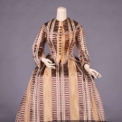 RIBBON PATTERNED SILK DAY DRESS, c. 1868