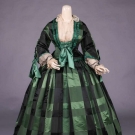 PLAID SILK SATIN AFTERNOON GOWN, c. 1854