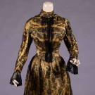 YELLOW SILK DAY DRESS W/ CHANTILLY LACE OVERLAY, MID 1880s