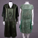 TWO GREEN CHIFFON VELVET DRESSES, 1920s