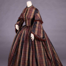 STRIPED PLAID SILK TAFFETA DAY DRESS, c. 1860
