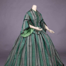 GREEN &amp; BLACK PLAID TAFFETA DAY DRESS, 1857-1858