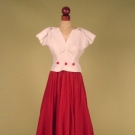 LONG RED &amp; WHITE SUMMER DRESS, c. 1940