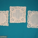 3 H.M. LACE WEDDING HANKIES, 19th C