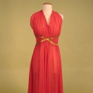 CORAL CHIFFON EVENING GOWN, 1940s