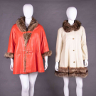 TWO BONNIE CASHIN FUR TRIMMED LEATHER COAT, AMERICA, 1963-1972