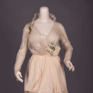 BLOND CHANTILLY LACE &amp; PRINTED MOIRE GOWN c. 1914
