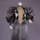 GREY SILK SATIN &amp; VELVET DINNER DRESS, c. 1895