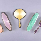 GUILLOCHÉ ENAMEL BRUSHES &amp; HAND MIRROR, EARLY 20TH C