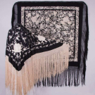 TWO BLACK &amp; WHITE HAND EMBROIDERED CANTON SHAWLS, 1880-1890s