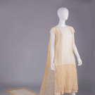 SATIN &amp; CHEMICAL LACE WEDDING DRESS &amp; SHOULDER TRAIN, c. 1926