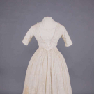 EMBROIDERED COTTON MULL EVENING DRESS, 1840s