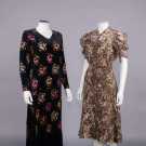 TWO FLORAL MOTIF SILK DAY DRESSES, 1930s