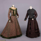PATTERNED SILK OR WOOL DINNER &amp; DAY DRESSES, c. 1900 &amp; c. 1879