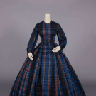 STRIPED PLAID SILK DAY DRESS, 1850s