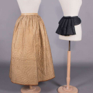 QUILTED SILK PETTICOAT &amp; BUSTLE PAD, 1840s &amp; c. 1885